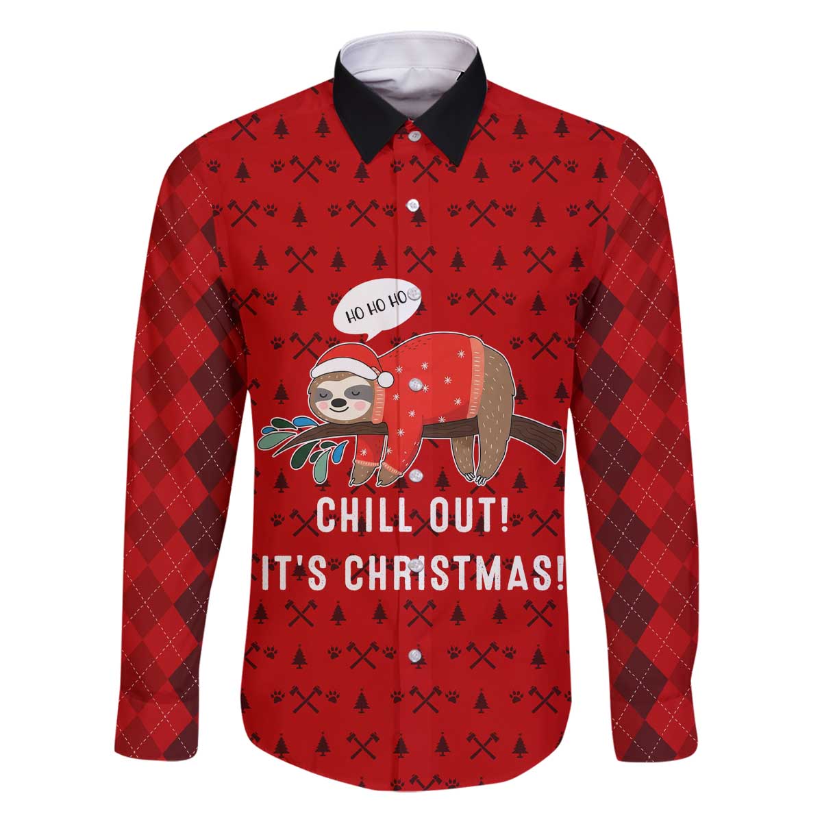 Sloth Chill Out Christmas Family Matching Off The Shoulder Long Sleeve Dress and Hawaiian Shirt Xmas Holiday Patterns - Wonder Print Shop