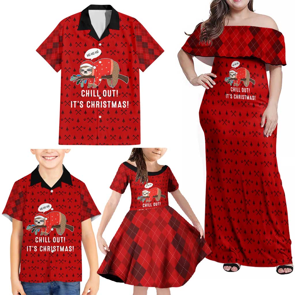 Sloth Chill Out Christmas Family Matching Off Shoulder Maxi Dress and Hawaiian Shirt Xmas Holiday Patterns - Wonder Print Shop