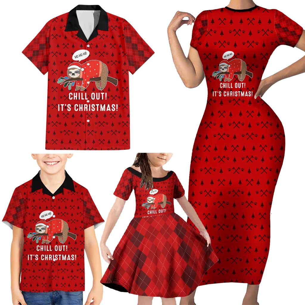 Sloth Chill Out Christmas Family Matching Short Sleeve Bodycon Dress and Hawaiian Shirt Xmas Holiday Patterns - Wonder Print Shop