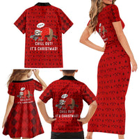 Sloth Chill Out Christmas Family Matching Short Sleeve Bodycon Dress and Hawaiian Shirt Xmas Holiday Patterns - Wonder Print Shop