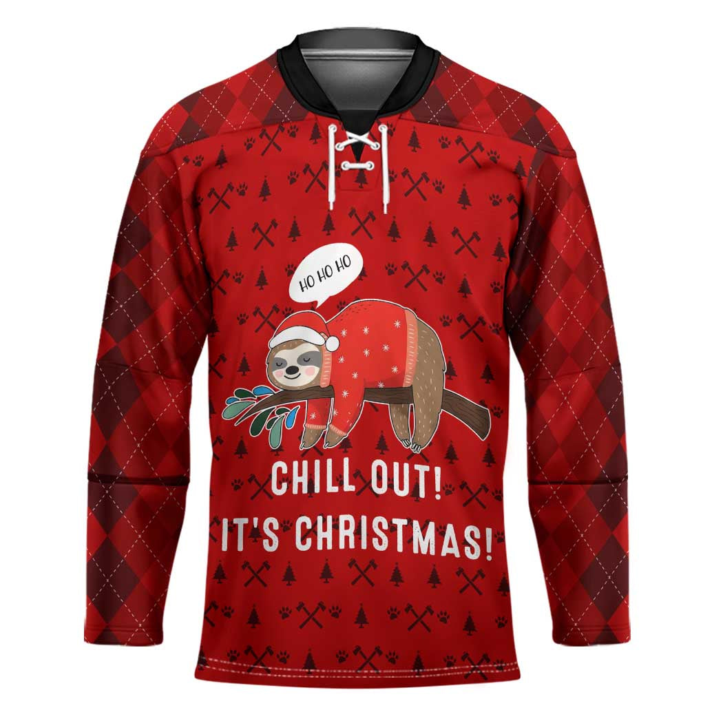 Sloth Chill Out Christmas Hockey Jersey Xmas Holiday Patterns - Wonder Print Shop