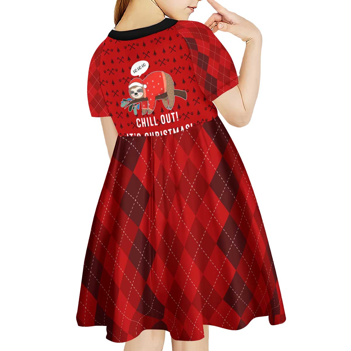 Sloth Chill Out Christmas Kid Short Sleeve Dress Xmas Holiday Patterns - Wonder Print Shop