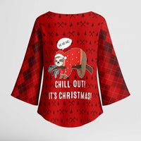 Sloth Chill Out Christmas Kimono Sleeve Blouse Xmas Holiday Patterns - Wonder Print Shop