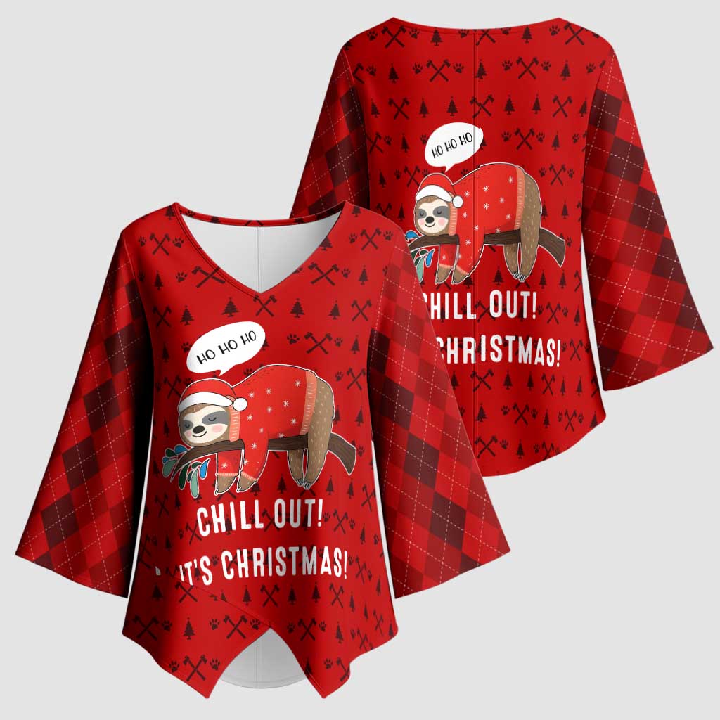 Sloth Chill Out Christmas Kimono Sleeve Blouse Xmas Holiday Patterns - Wonder Print Shop