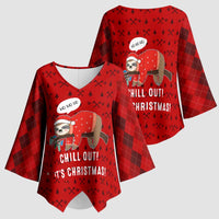 Sloth Chill Out Christmas Kimono Sleeve Blouse Xmas Holiday Patterns - Wonder Print Shop
