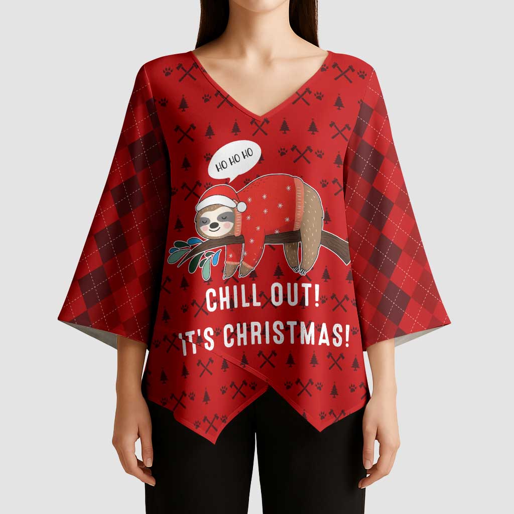 Sloth Chill Out Christmas Kimono Sleeve Blouse Xmas Holiday Patterns - Wonder Print Shop