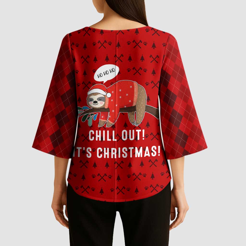 Sloth Chill Out Christmas Kimono Sleeve Blouse Xmas Holiday Patterns - Wonder Print Shop