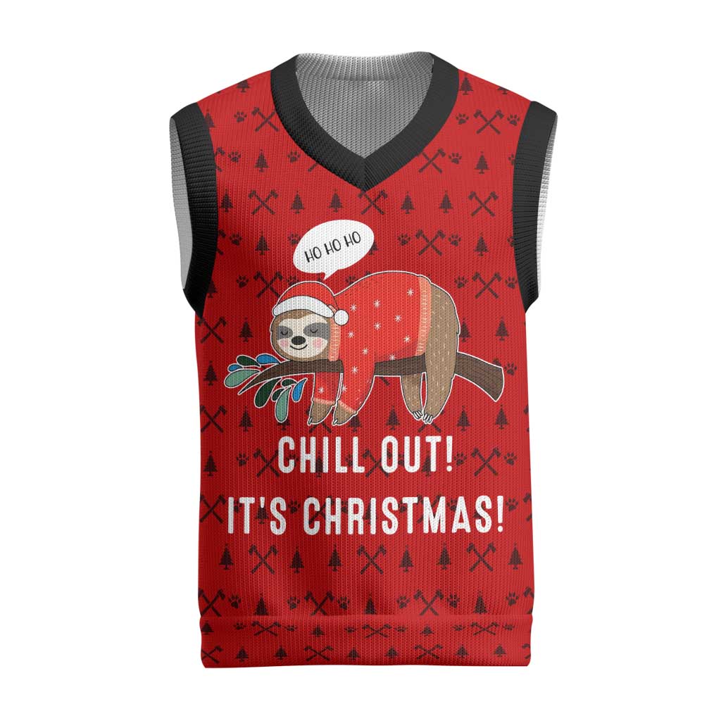 Sloth Chill Out Christmas Knitted V-Neck Vest Xmas Holiday Patterns - Wonder Print Shop