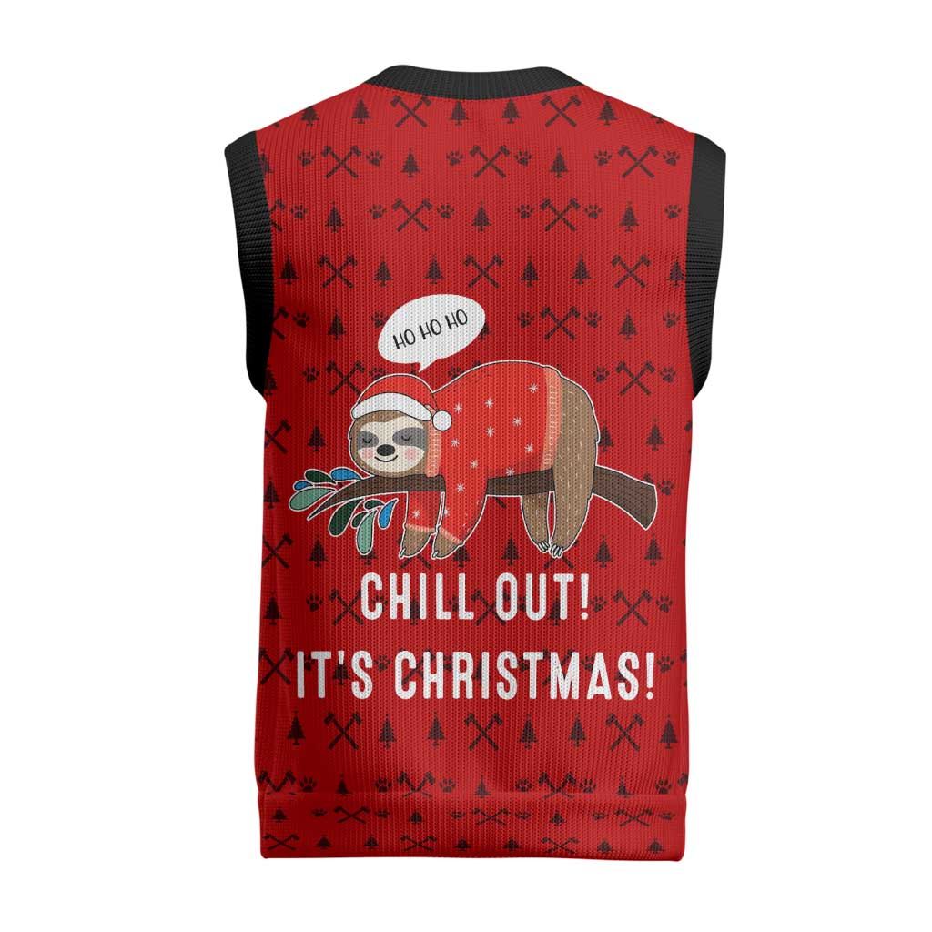Sloth Chill Out Christmas Knitted V-Neck Vest Xmas Holiday Patterns - Wonder Print Shop
