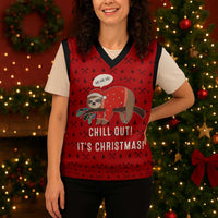 Sloth Chill Out Christmas Knitted V-Neck Vest Xmas Holiday Patterns - Wonder Print Shop