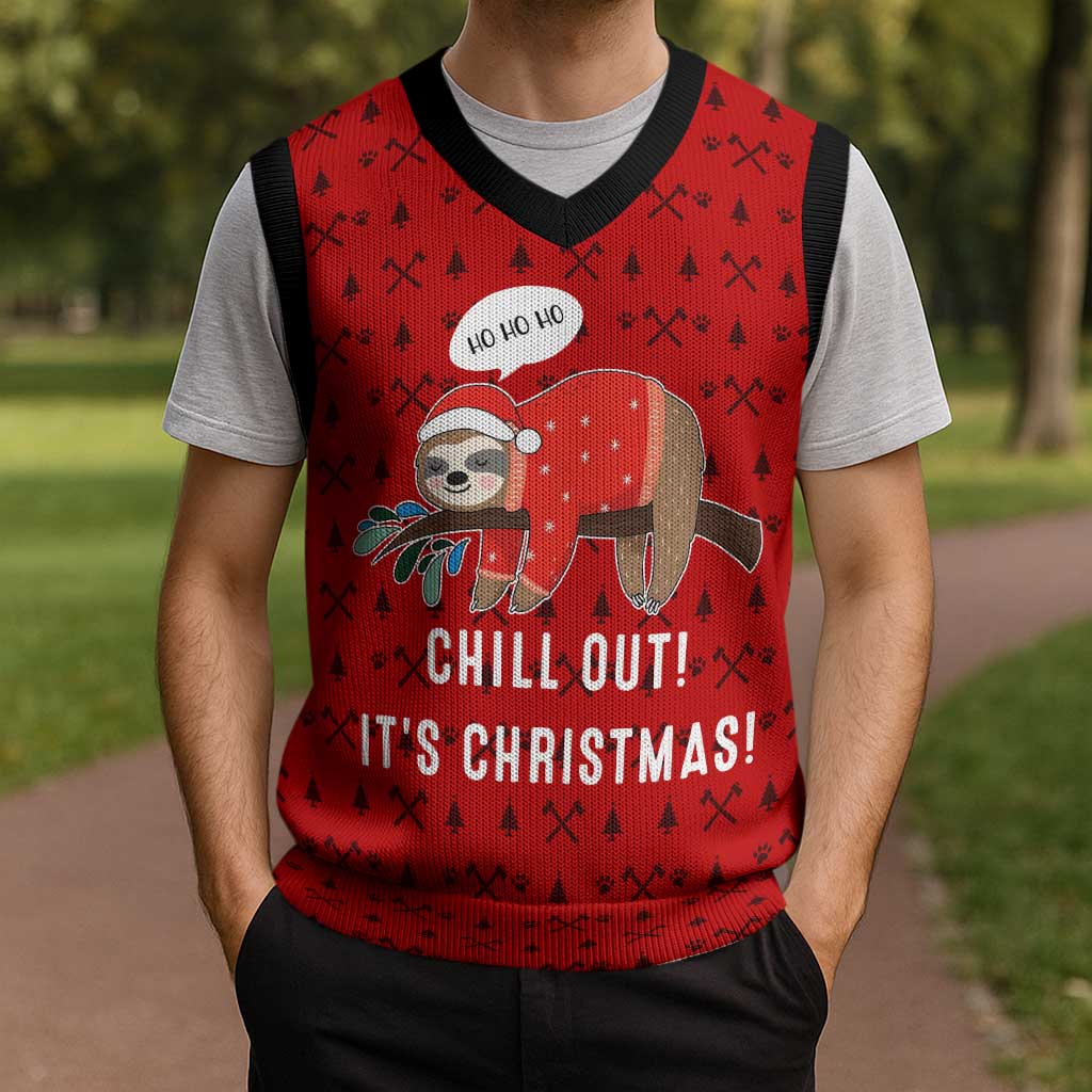Sloth Chill Out Christmas Knitted V-Neck Vest Xmas Holiday Patterns - Wonder Print Shop
