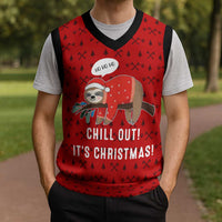 Sloth Chill Out Christmas Knitted V-Neck Vest Xmas Holiday Patterns - Wonder Print Shop