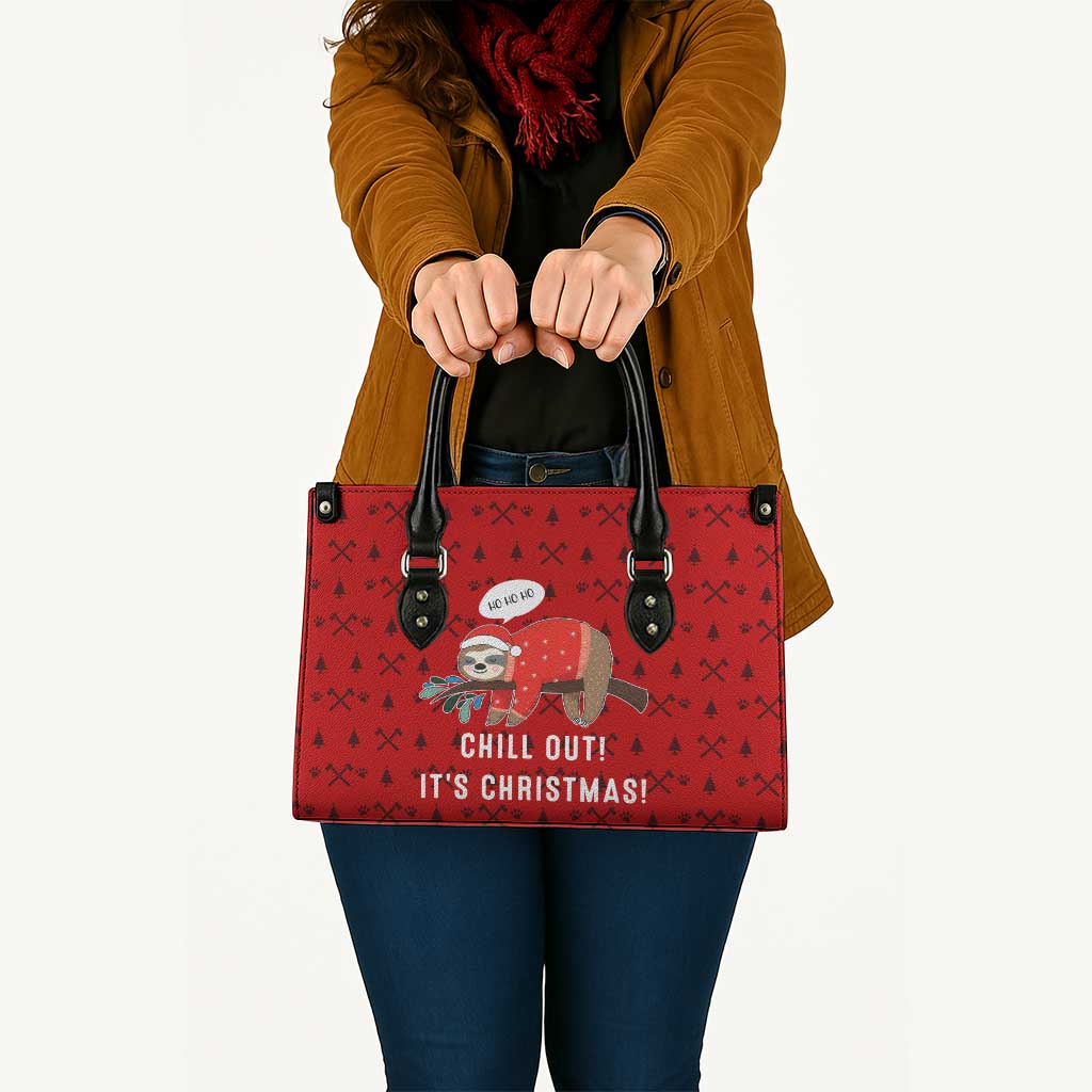 Sloth Chill Out Christmas Leather Bag Xmas Holiday Patterns - Wonder Print Shop