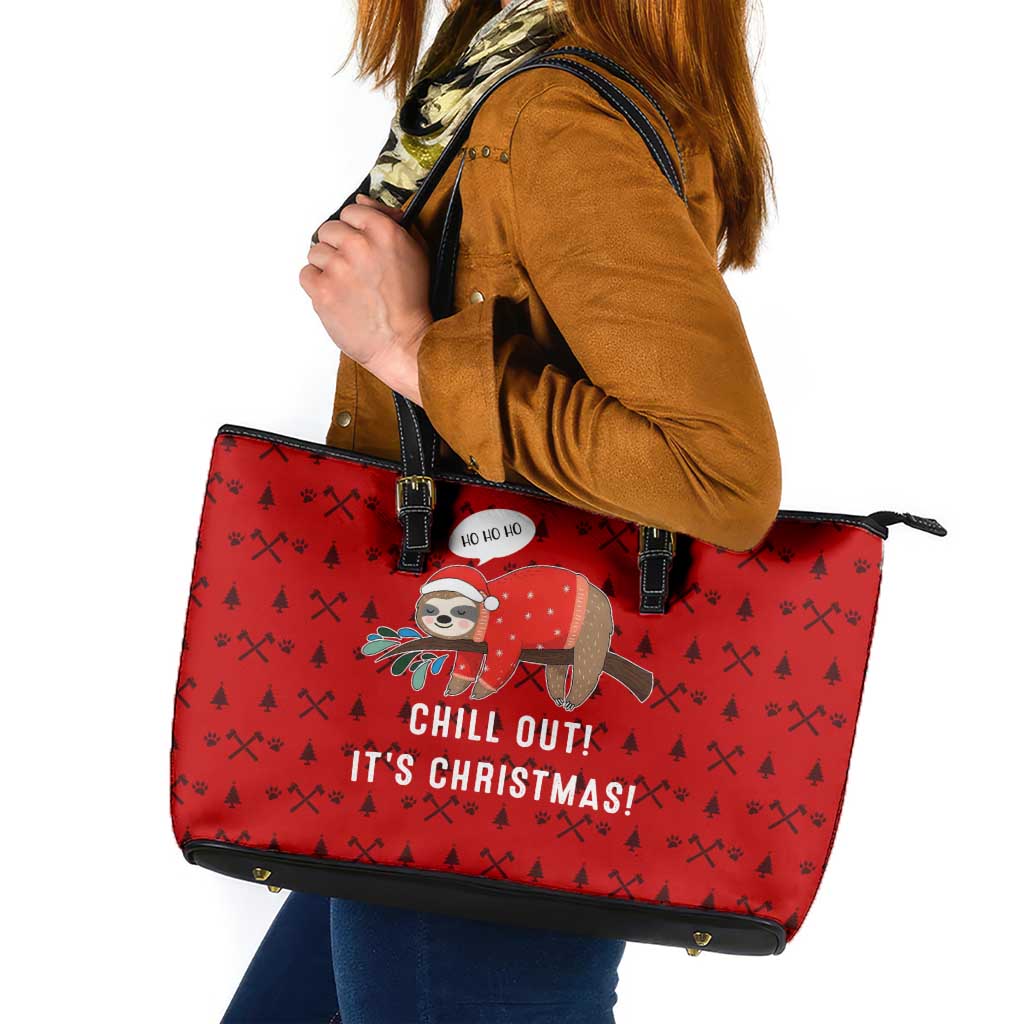 Sloth Chill Out Christmas Leather Tote Bag Xmas Holiday Patterns - Wonder Print Shop