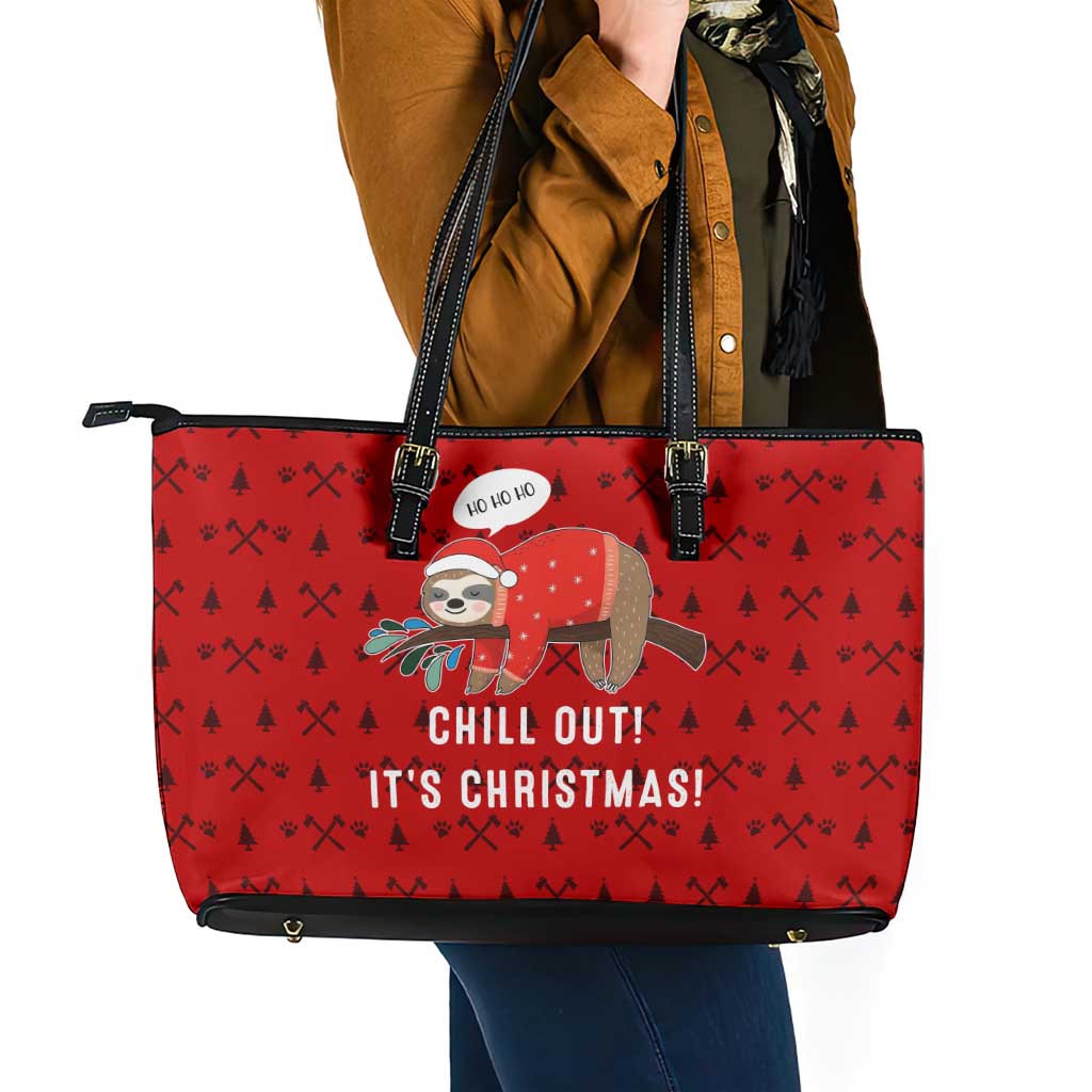 Sloth Chill Out Christmas Leather Tote Bag Xmas Holiday Patterns - Wonder Print Shop