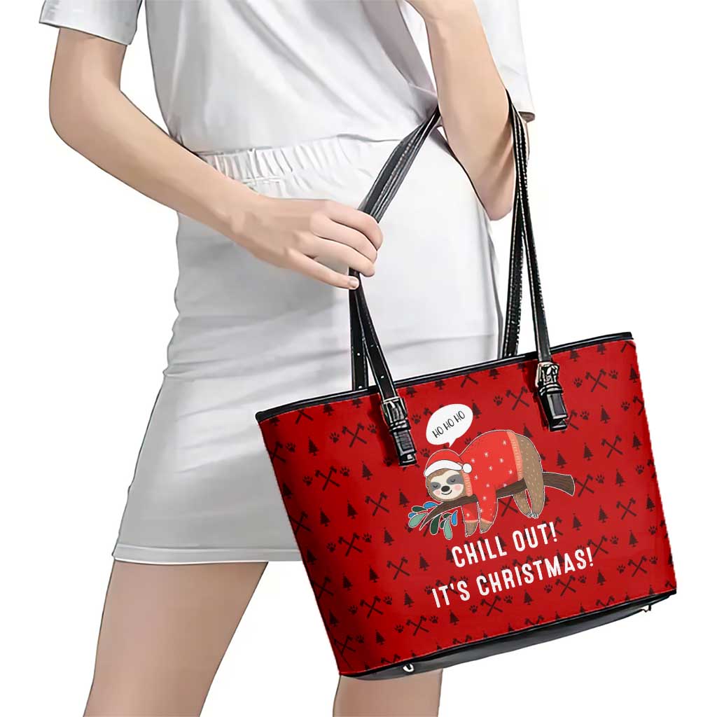 Sloth Chill Out Christmas Leather Tote Bag Xmas Holiday Patterns - Wonder Print Shop
