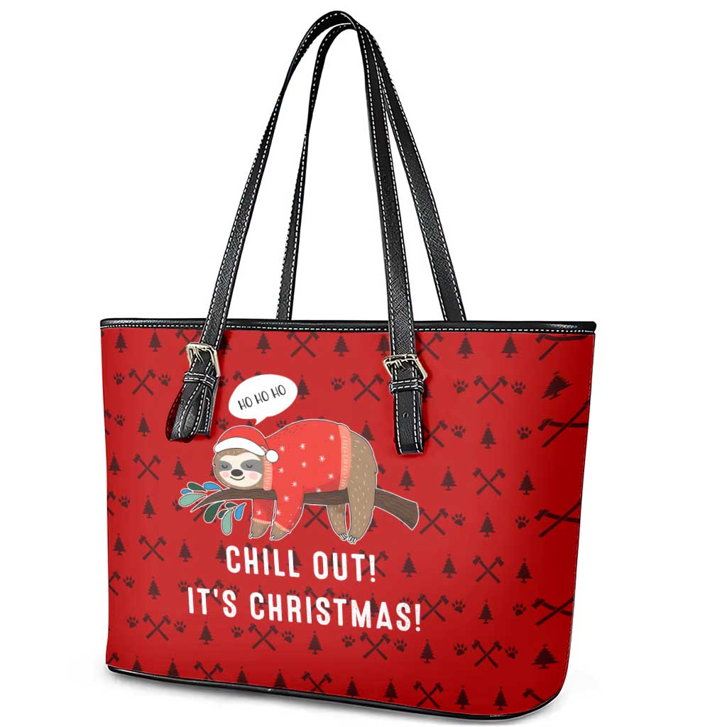 Sloth Chill Out Christmas Leather Tote Bag Xmas Holiday Patterns - Wonder Print Shop