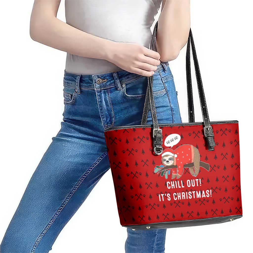 Sloth Chill Out Christmas Leather Tote Bag Xmas Holiday Patterns - Wonder Print Shop