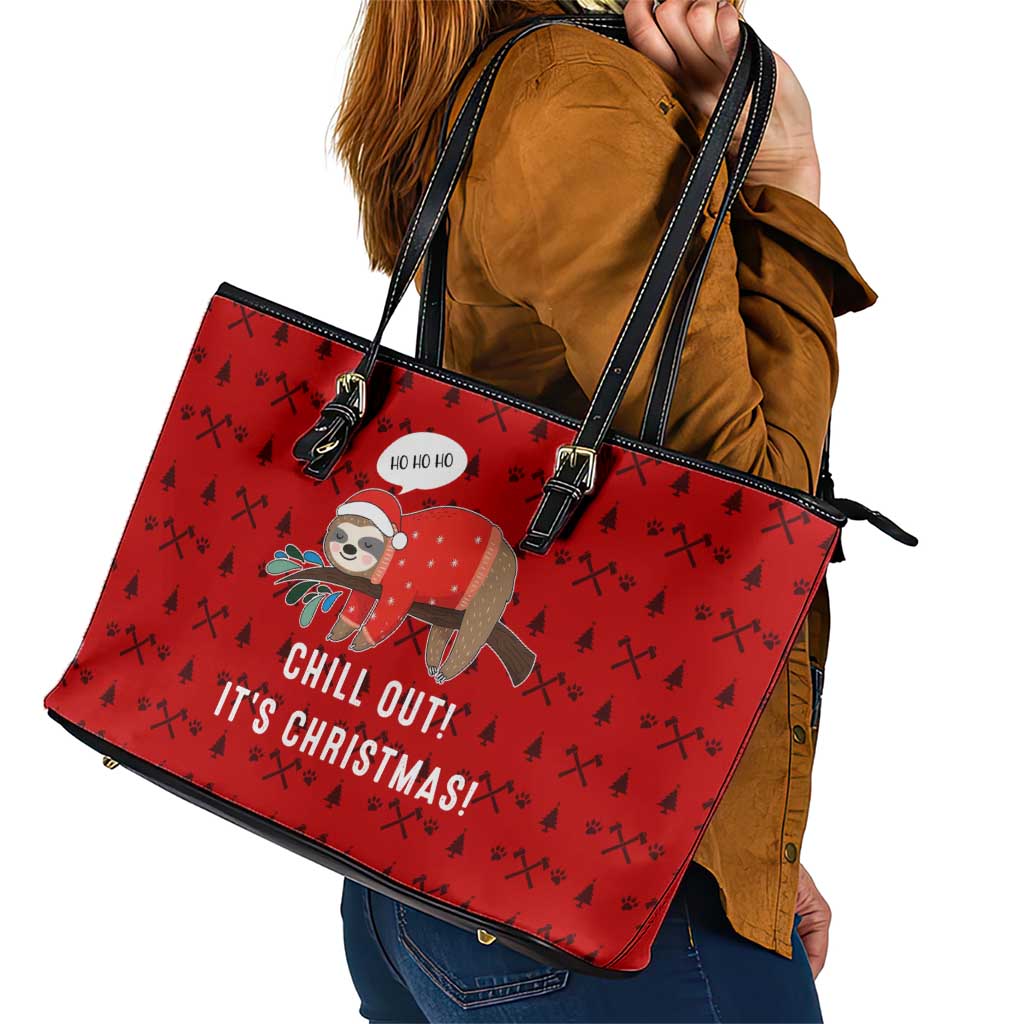 Sloth Chill Out Christmas Leather Tote Bag Xmas Holiday Patterns - Wonder Print Shop