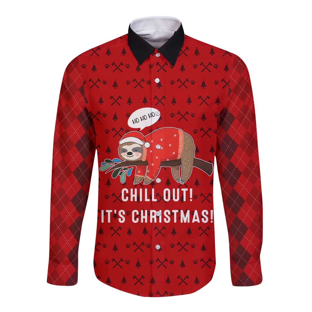 Sloth Chill Out Christmas Long Sleeve Button Shirt Xmas Holiday Patterns - Wonder Print Shop