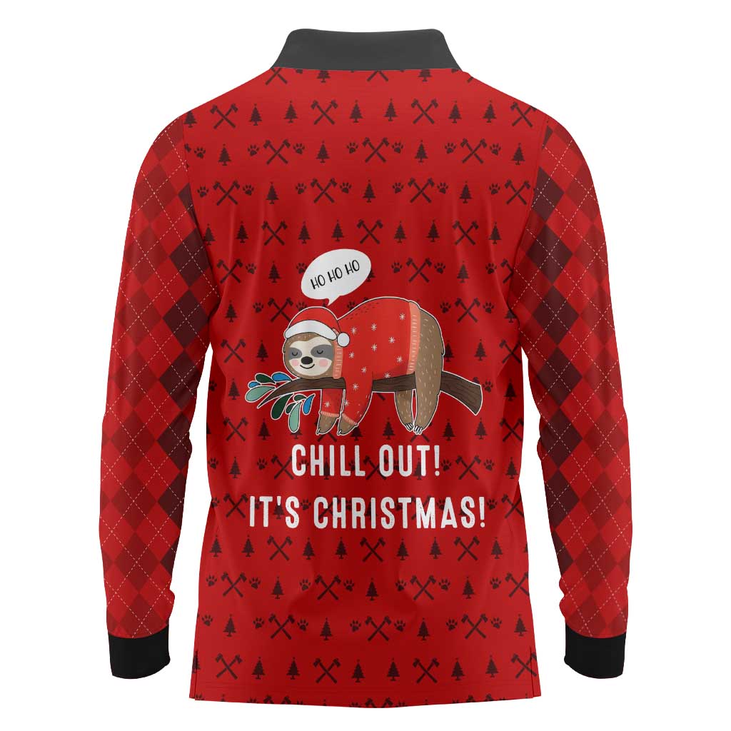 Sloth Chill Out Christmas Long Sleeve Polo Shirt Xmas Holiday Patterns - Wonder Print Shop