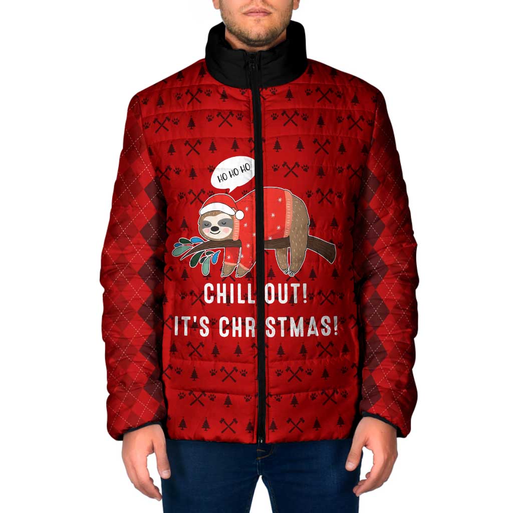 Sloth Chill Out Christmas Padded Jacket Xmas Holiday Patterns - Wonder Print Shop