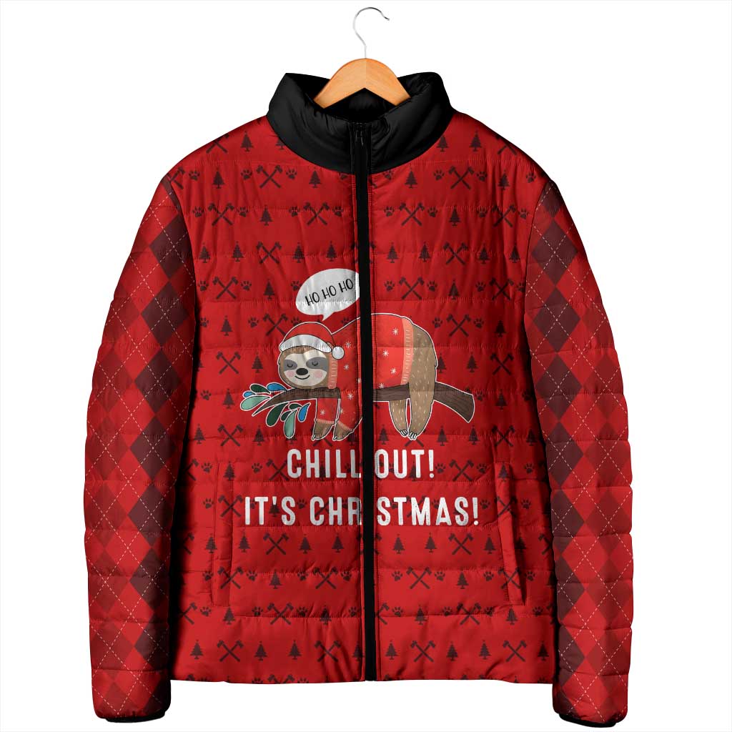 Sloth Chill Out Christmas Padded Jacket Xmas Holiday Patterns - Wonder Print Shop