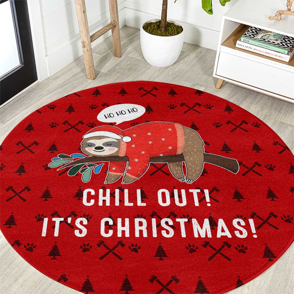 Sloth Chill Out Christmas Round Carpet Xmas Holiday Patterns - Wonder Print Shop