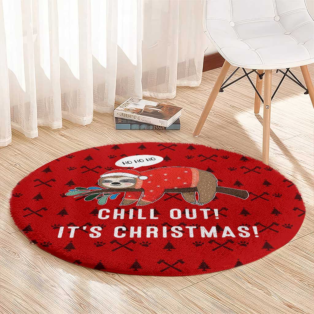Sloth Chill Out Christmas Round Carpet Xmas Holiday Patterns - Wonder Print Shop