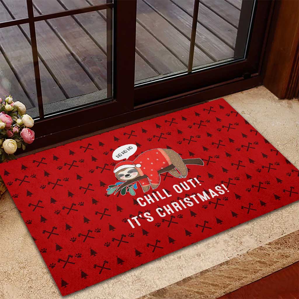 Sloth Chill Out Christmas Rubber Doormat Xmas Holiday Patterns - Wonder Print Shop