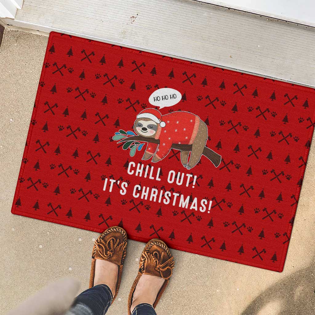 Sloth Chill Out Christmas Rubber Doormat Xmas Holiday Patterns - Wonder Print Shop