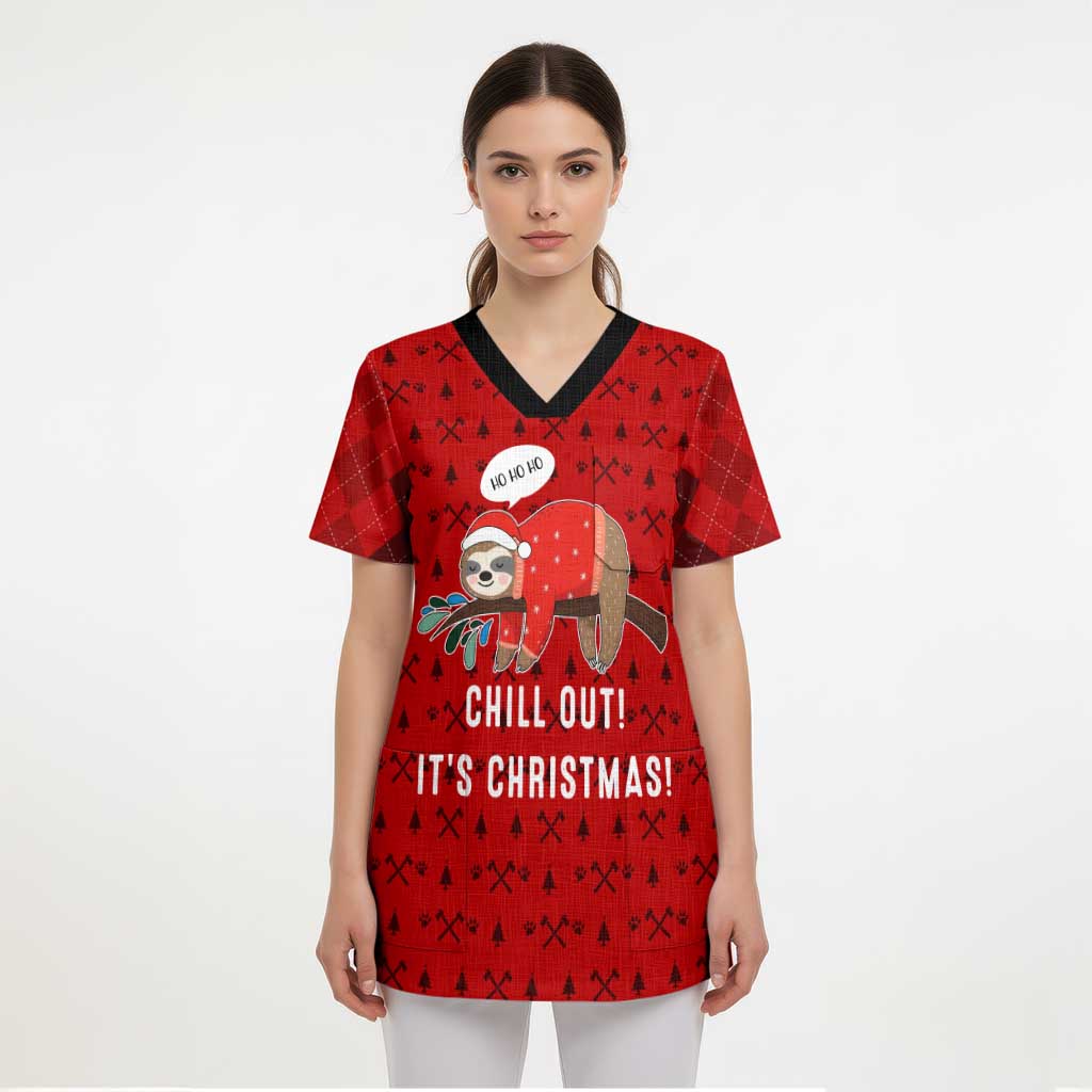 Sloth Chill Out Christmas Scrub Top Xmas Holiday Patterns - Wonder Print Shop