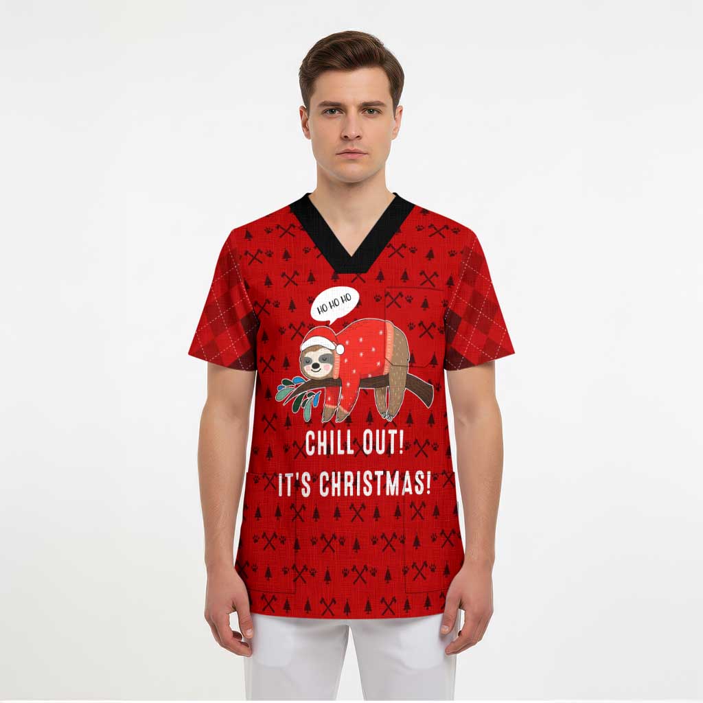 Sloth Chill Out Christmas Scrub Top Xmas Holiday Patterns - Wonder Print Shop