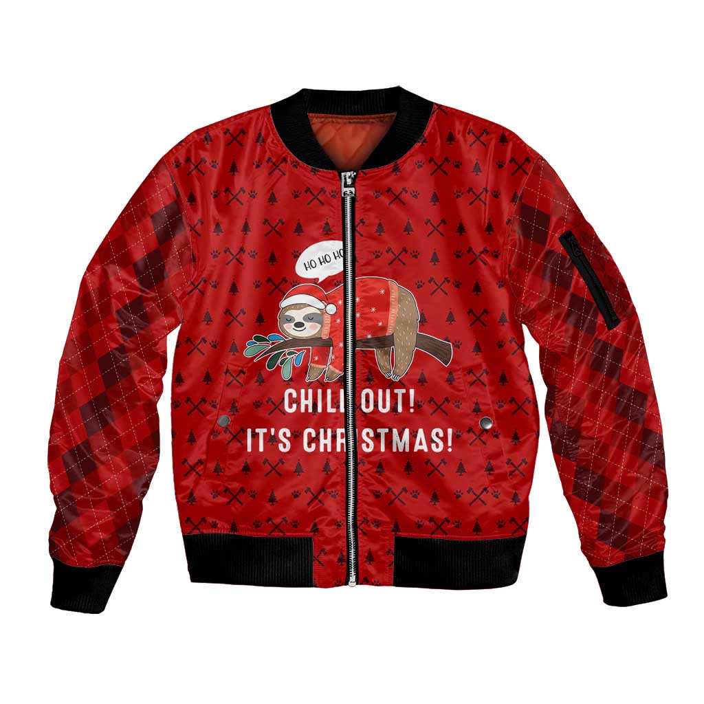 Sloth Chill Out Christmas Sleeve Zip Bomber Jacket Xmas Holiday Patterns - Wonder Print Shop