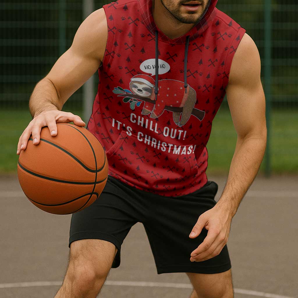 Sloth Chill Out Christmas Sleeveless Hoodie Xmas Holiday Patterns - Wonder Print Shop
