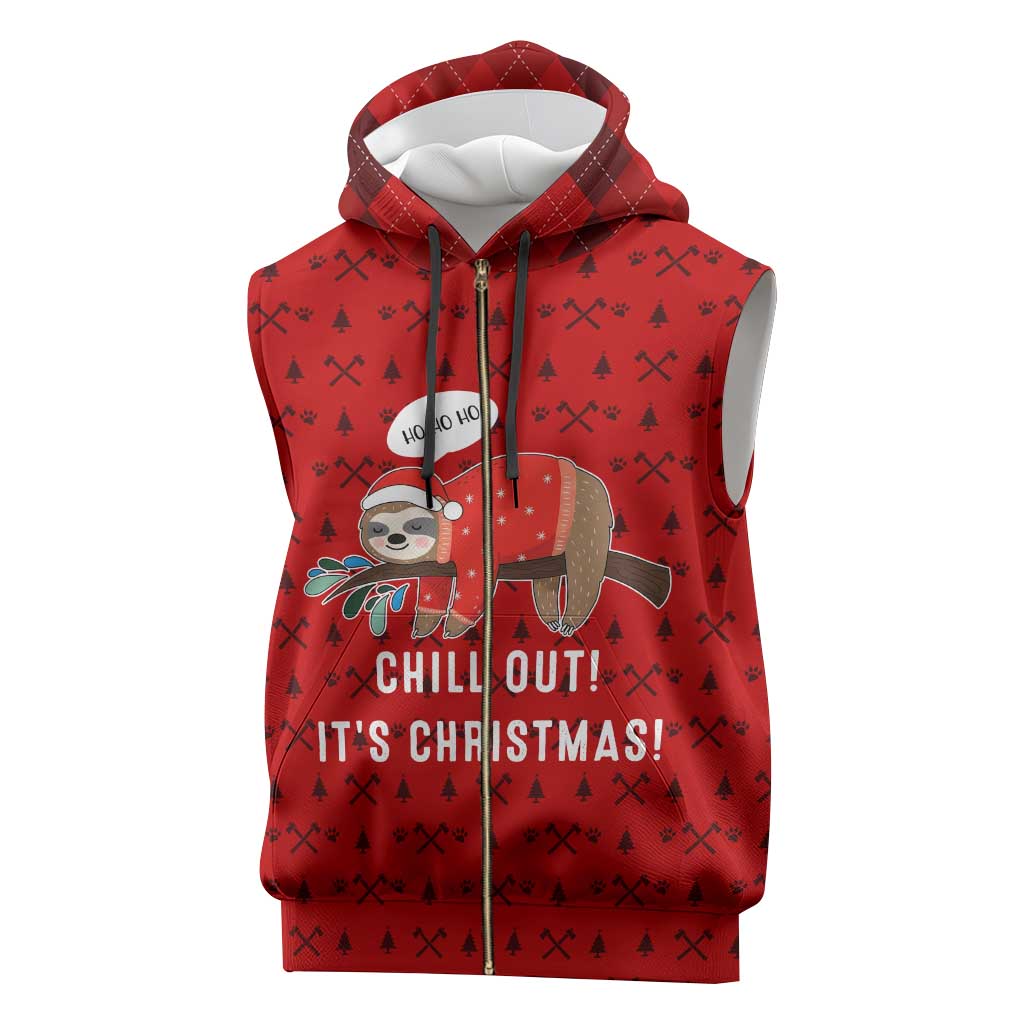 Sloth Chill Out Christmas Sleeveless Zip Hoodie Xmas Holiday Patterns - Wonder Print Shop