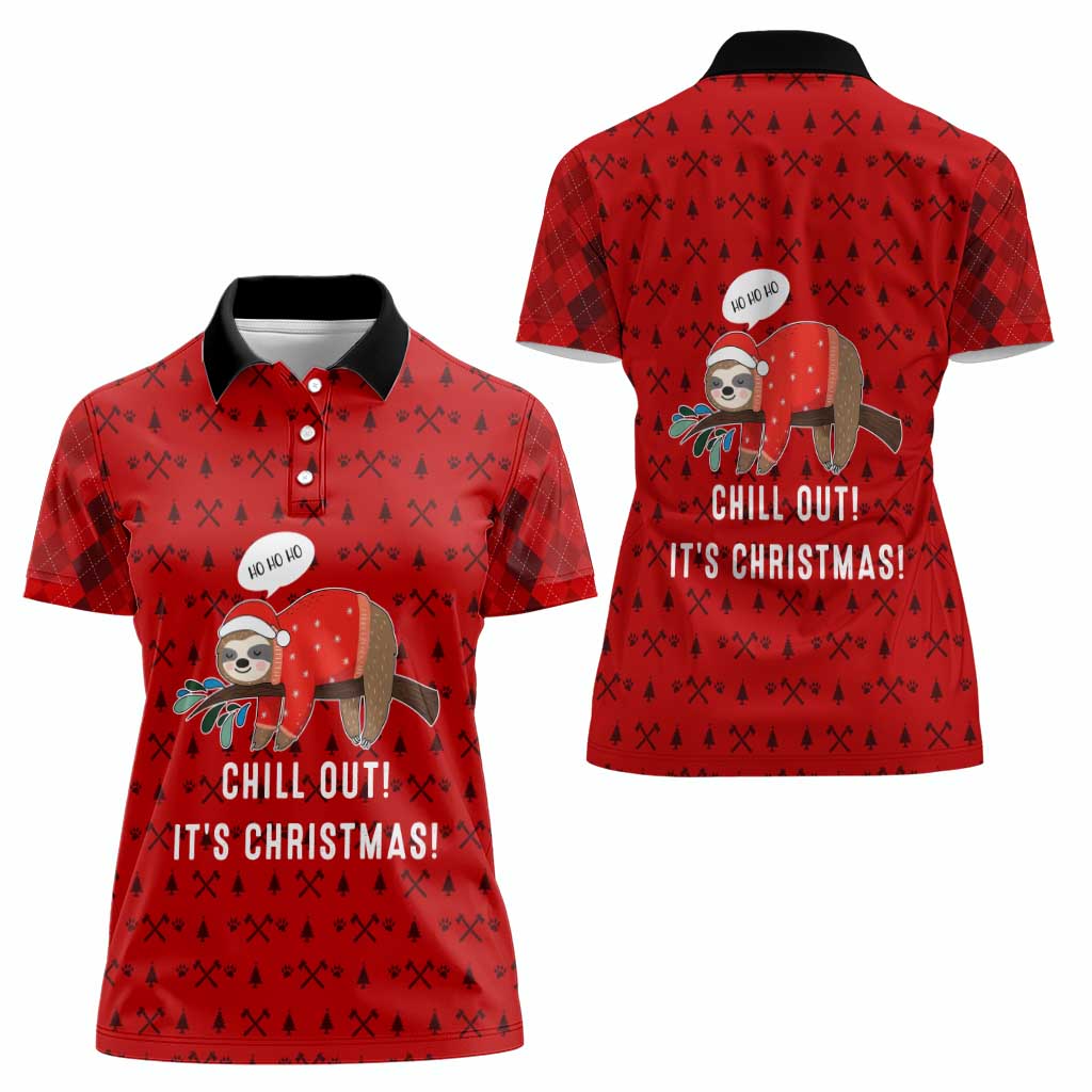 Sloth Chill Out Christmas Women Polo Shirt Xmas Holiday Patterns - Wonder Print Shop