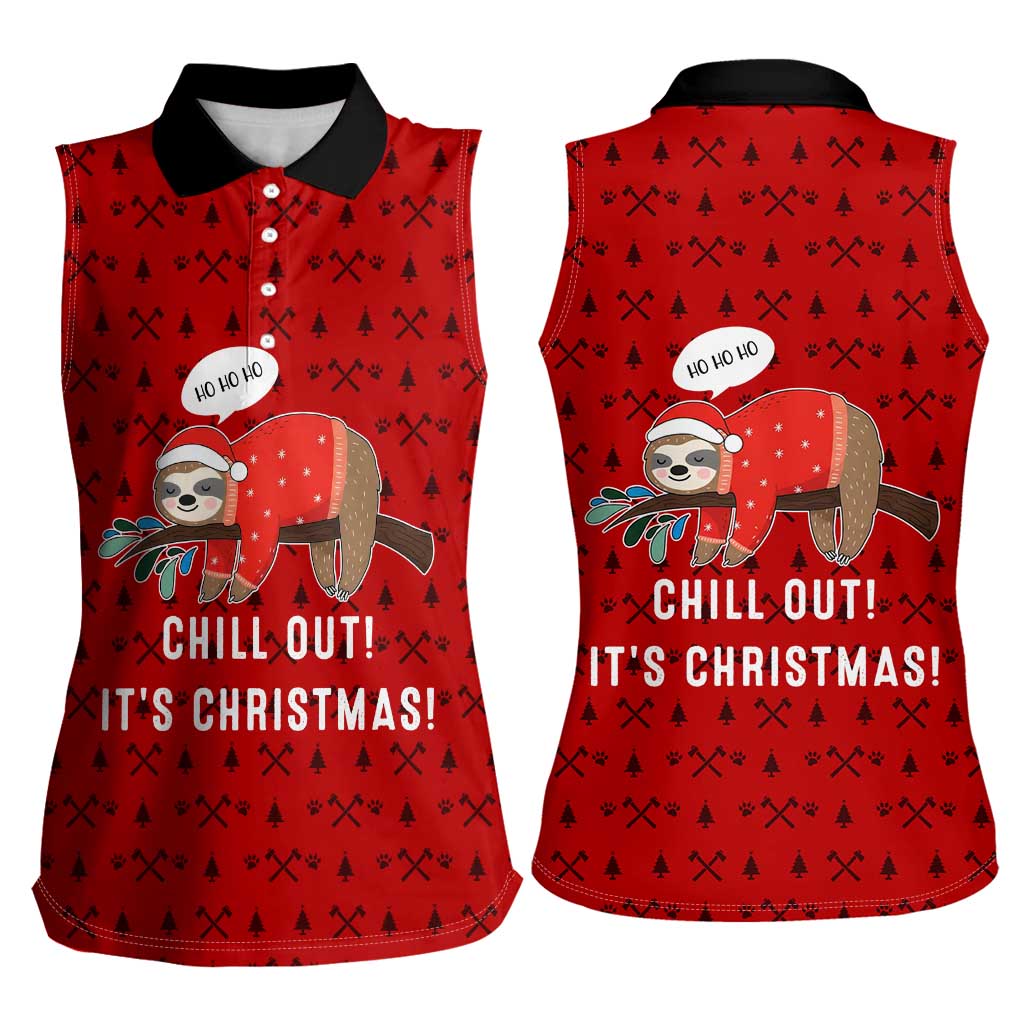 Sloth Chill Out Christmas Women Sleeveless Polo Shirt Xmas Holiday Patterns - Wonder Print Shop