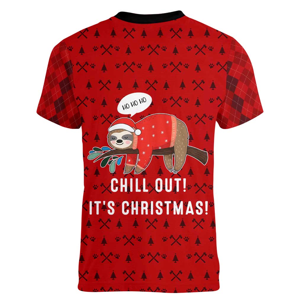 Sloth Chill Out Christmas Women V-Neck T-Shirt Xmas Holiday Patterns - Wonder Print Shop