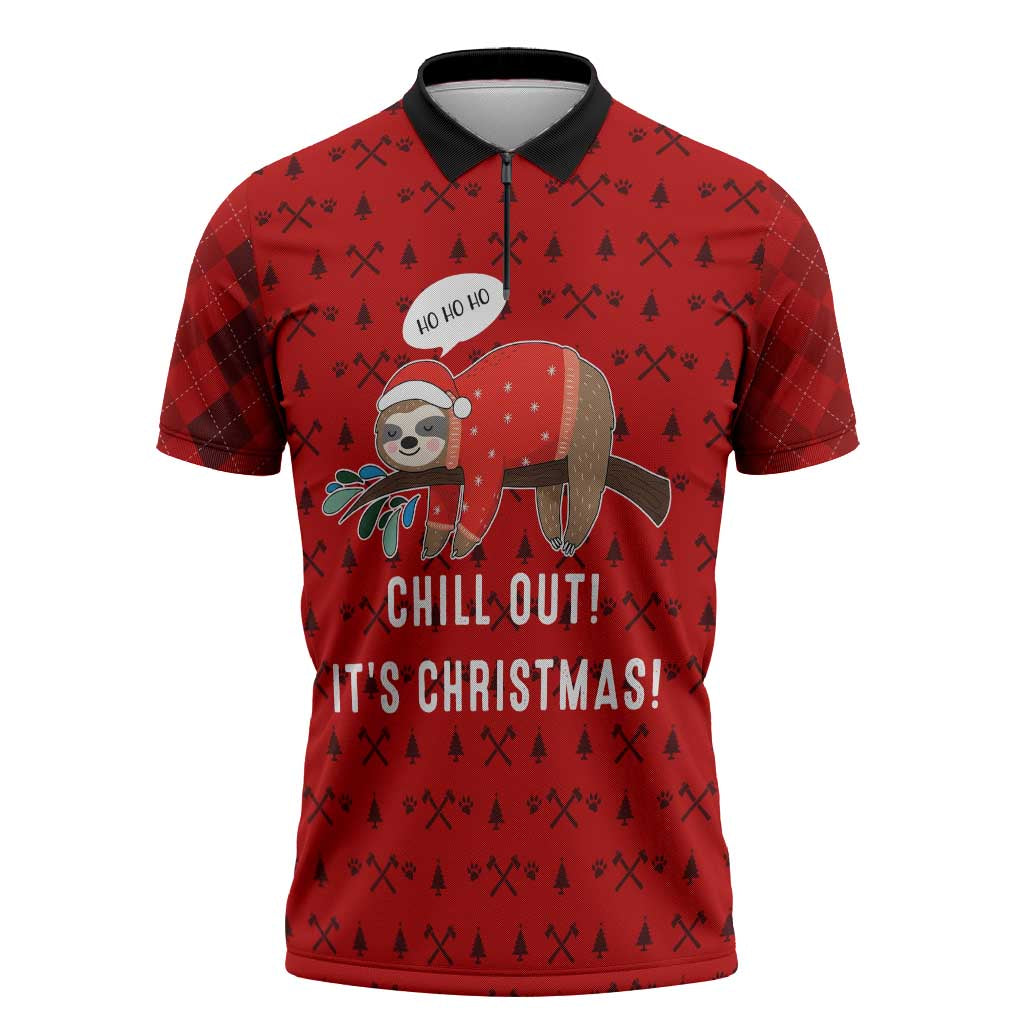 Sloth Chill Out Christmas Zipper Polo Shirt Xmas Holiday Patterns - Wonder Print Shop