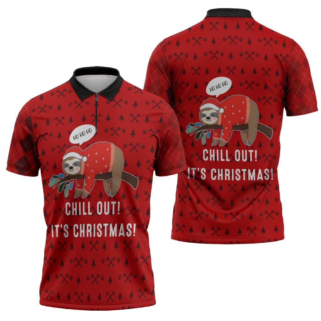 Sloth Chill Out Christmas Zipper Polo Shirt Xmas Holiday Patterns - Wonder Print Shop
