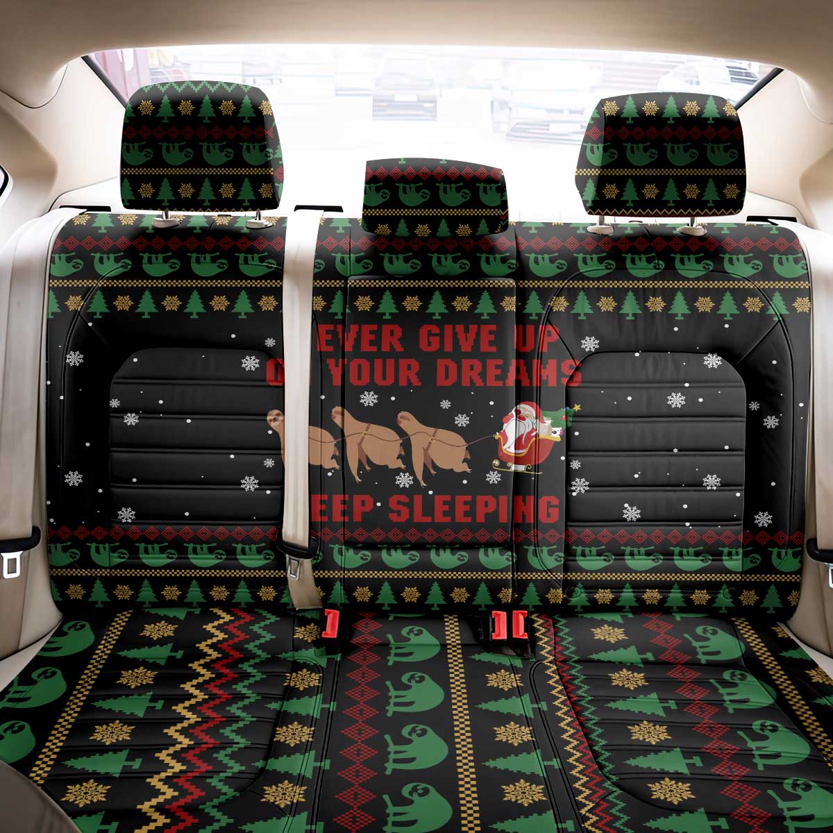 Sloth Keep Sleeping Christmas Back Car Seat Cover Xmas Holiday Patterns - Wonder Print Shop