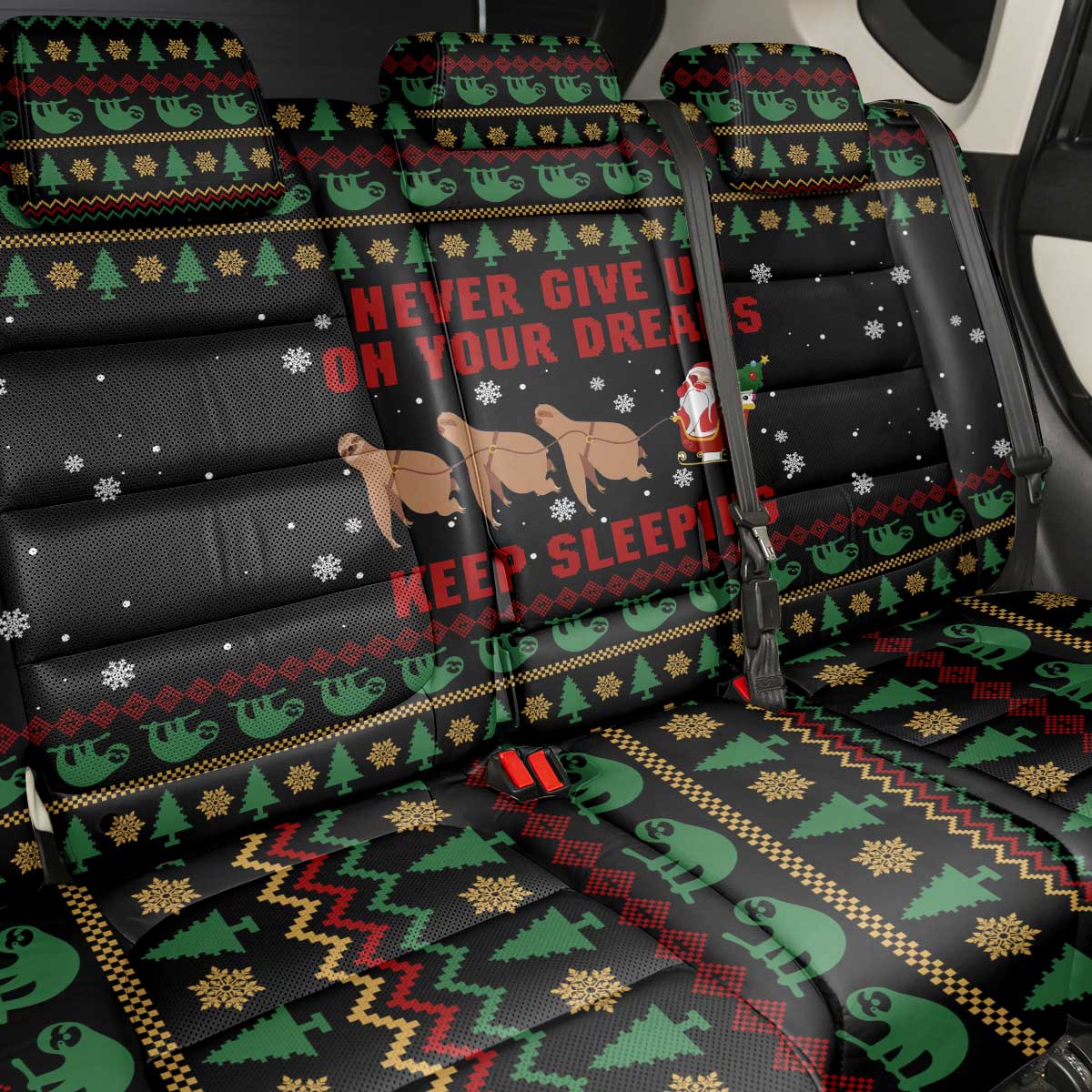 Sloth Keep Sleeping Christmas Back Car Seat Cover Xmas Holiday Patterns - Wonder Print Shop