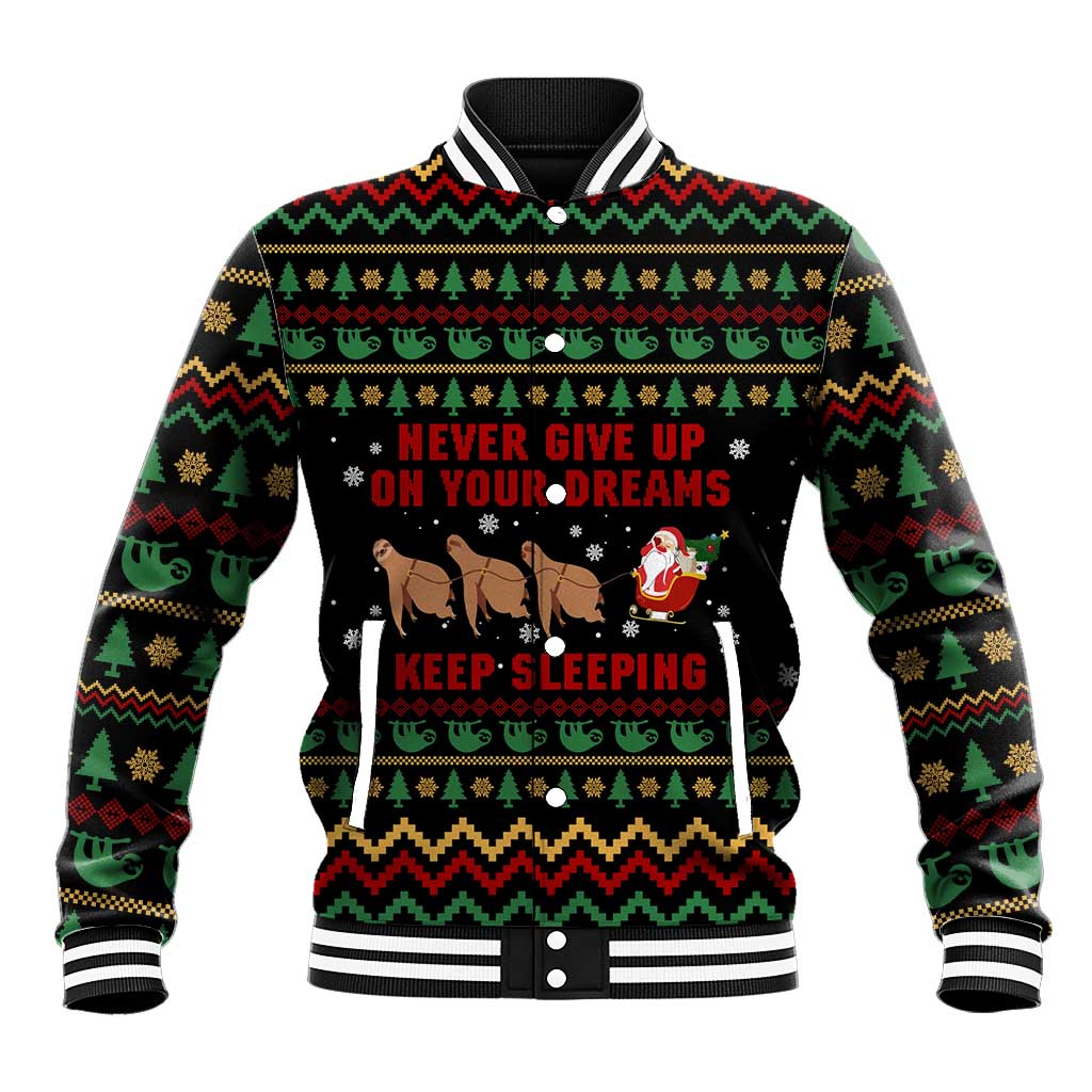 Sloth Keep Sleeping Christmas Baseball Jacket Xmas Holiday Patterns - Wonder Print Shop