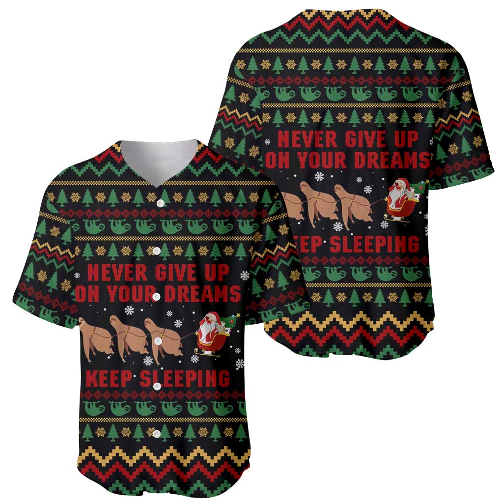 Sloth Keep Sleeping Christmas Baseball Jersey Xmas Holiday Patterns - Wonder Print Shop
