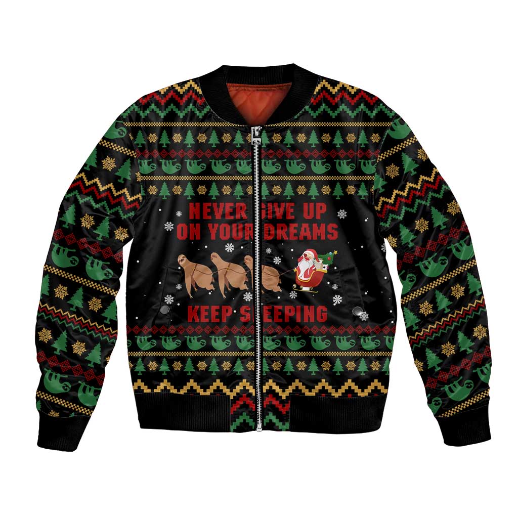 Sloth Keep Sleeping Christmas Bomber Jacket Xmas Holiday Patterns - Wonder Print Shop