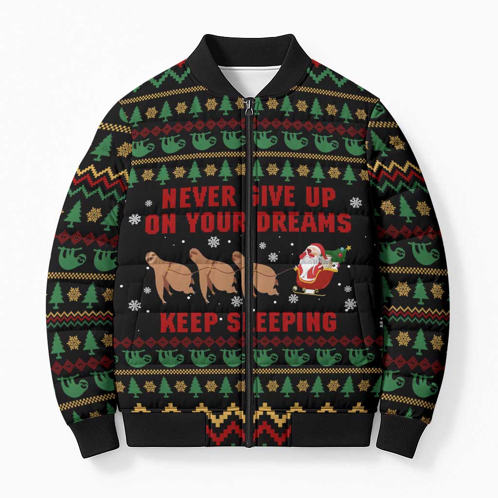 Sloth Keep Sleeping Christmas Bomber Puffer Jacket Xmas Holiday Patterns - Wonder Print Shop