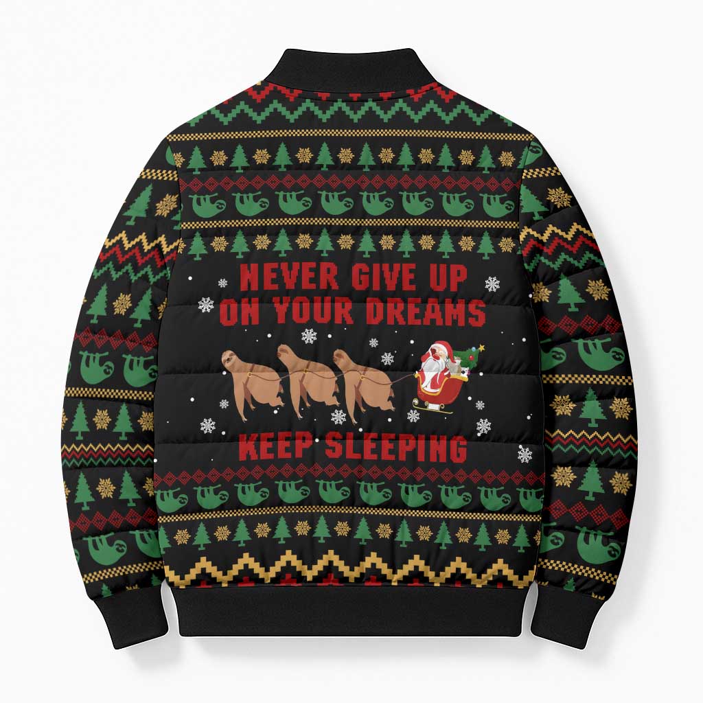 Sloth Keep Sleeping Christmas Bomber Puffer Jacket Xmas Holiday Patterns - Wonder Print Shop