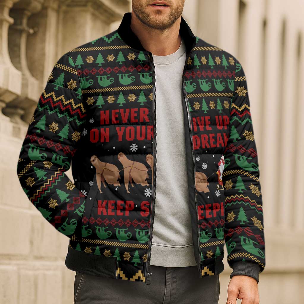 Sloth Keep Sleeping Christmas Bomber Puffer Jacket Xmas Holiday Patterns - Wonder Print Shop