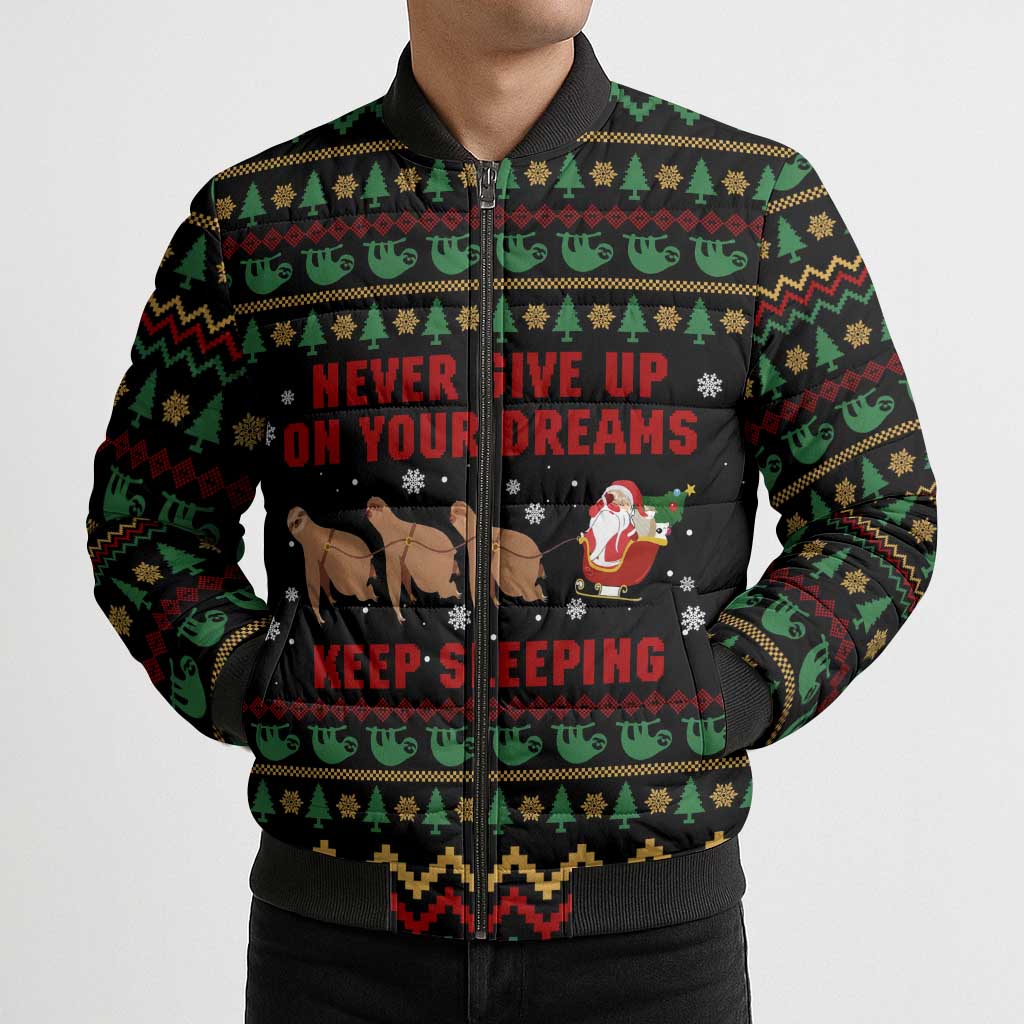 Sloth Keep Sleeping Christmas Bomber Puffer Jacket Xmas Holiday Patterns - Wonder Print Shop